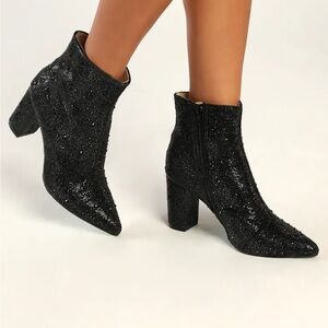 Betsy Johnson Cady Black Rhinestone Booties- new